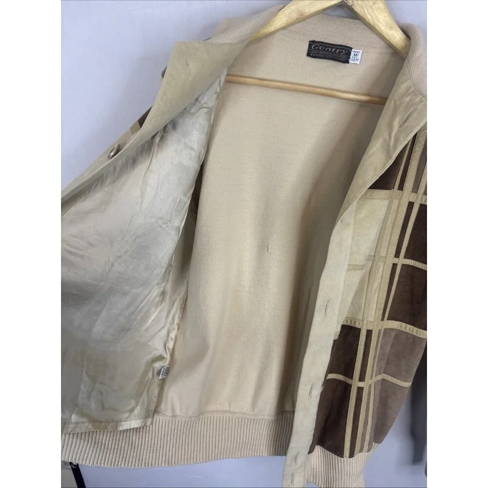 Vintage Gentry Gaucho Walking Suit Cardigan Sweater‎ Mens M USA Wool Faux Suede